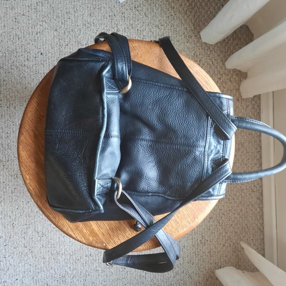 Black leather mini backpack with gold hardware - Picture 3 of 7